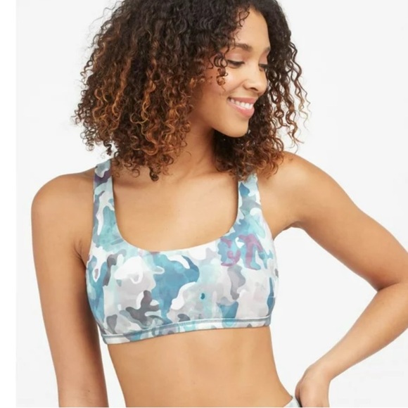 Spanx Printed Low Impact Sports Bra in Blue Camo/Pink – Women’s Medium NWT - Picture 1 of 7